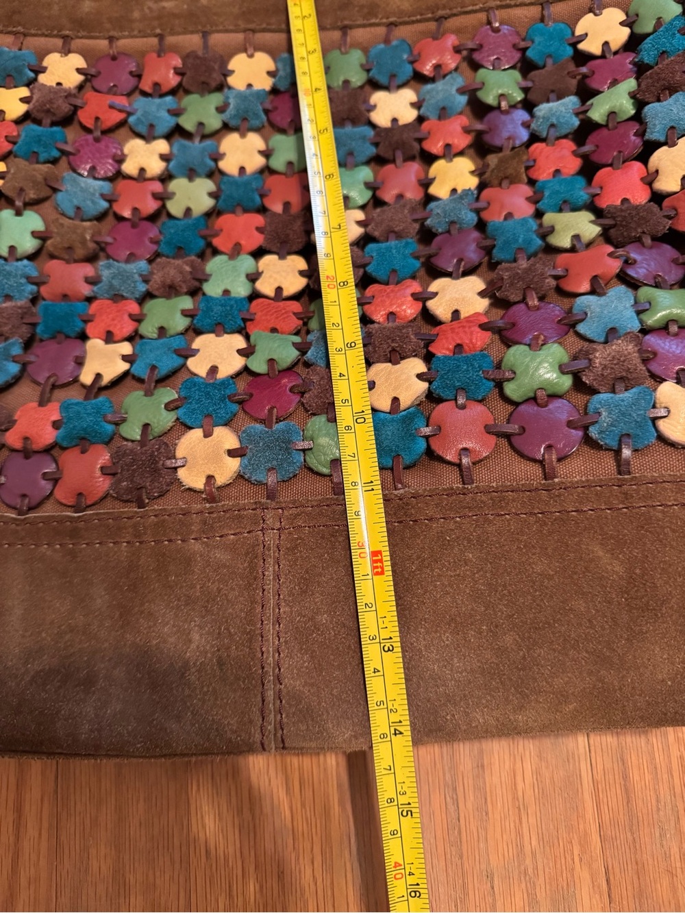 Vintage Lucky Brand Brown Suede Tote with Multicolor Flower Studs - Picture 14 of 15